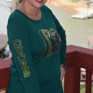 Oregon rhinestone bling long sleeved green shirt XS S M L XL XXL 1X 2X 3X 4X 5X